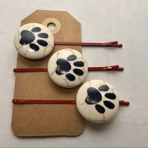 Set 3 large red hair pins with paw accents